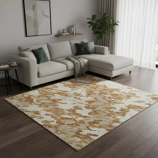 Copper And Ivory Abstract Washable Area Rug With UV Protection Photo 2