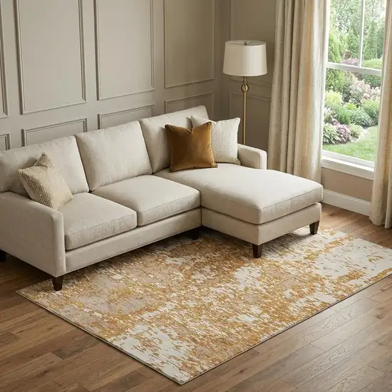Copper And Ivory Abstract Washable Area Rug With UV Protection Photo 1