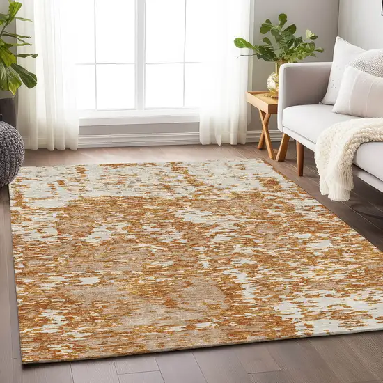 Copper And Ivory Abstract Washable Area Rug With UV Protection Photo 4