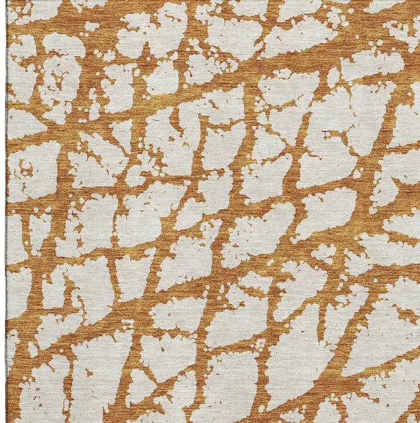 Copper And Ivory Abstract Washable Area Rug With UV Protection Photo 2