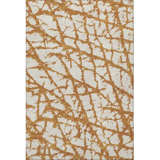 Copper And Ivory Abstract Washable Area Rug With UV Protection Photo 3