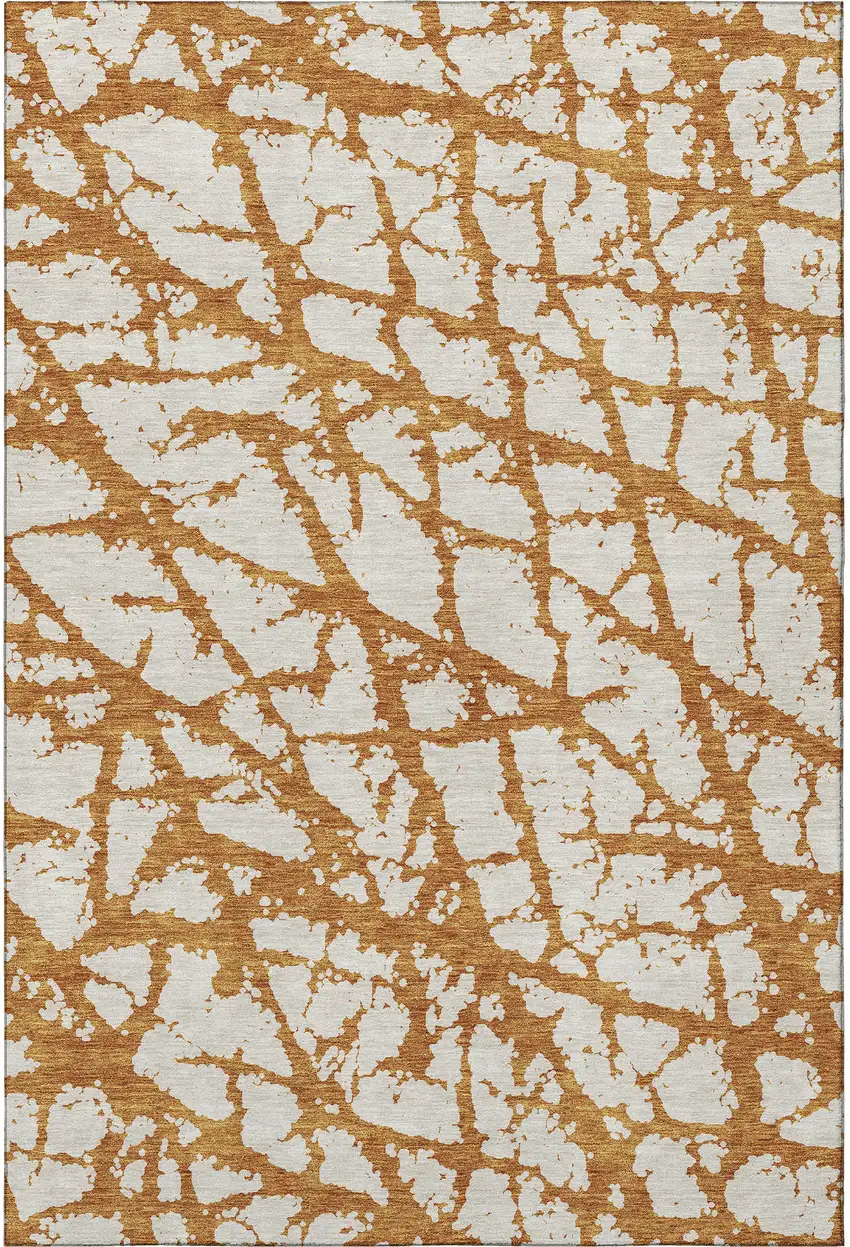 Copper And Ivory Abstract Washable Area Rug With UV Protection Photo 3