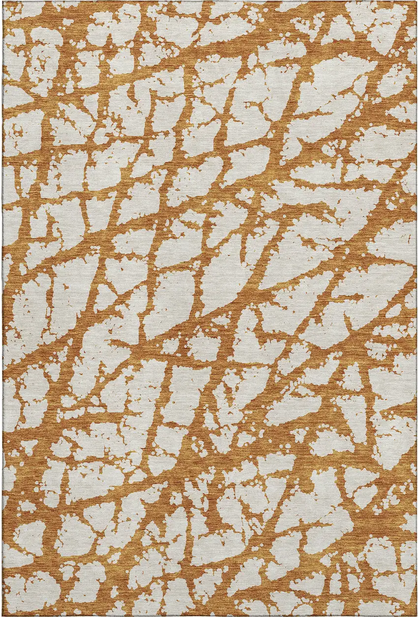 Copper And Ivory Abstract Washable Area Rug With UV Protection Photo 1
