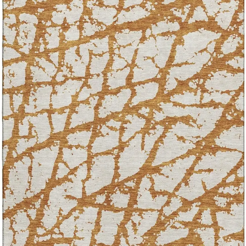 Copper And Ivory Abstract Washable Area Rug With UV Protection Photo 2
