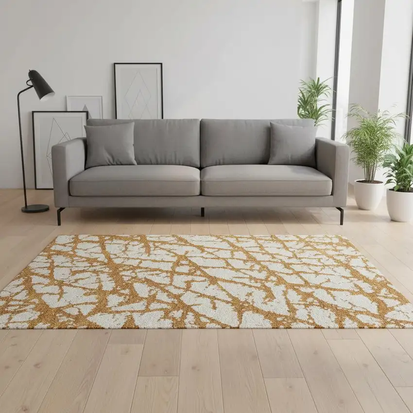 Copper And Ivory Abstract Washable Area Rug With UV Protection Photo 2