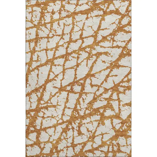 Copper And Ivory Abstract Washable Area Rug With UV Protection Photo 1