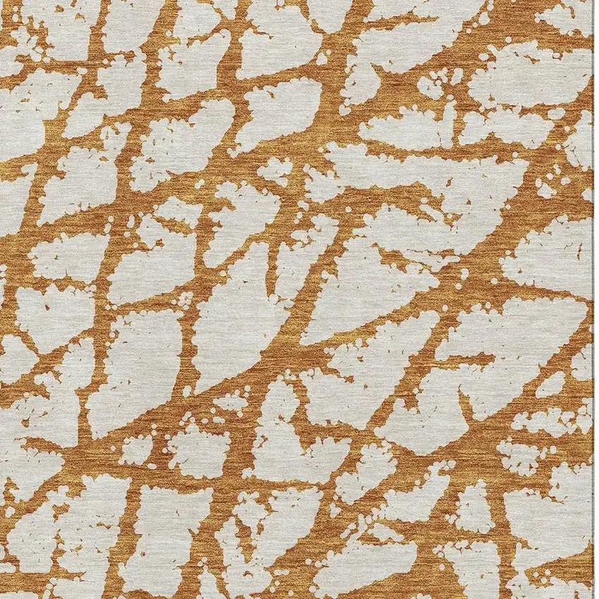 Copper And Ivory Abstract Washable Area Rug With UV Protection Photo 2