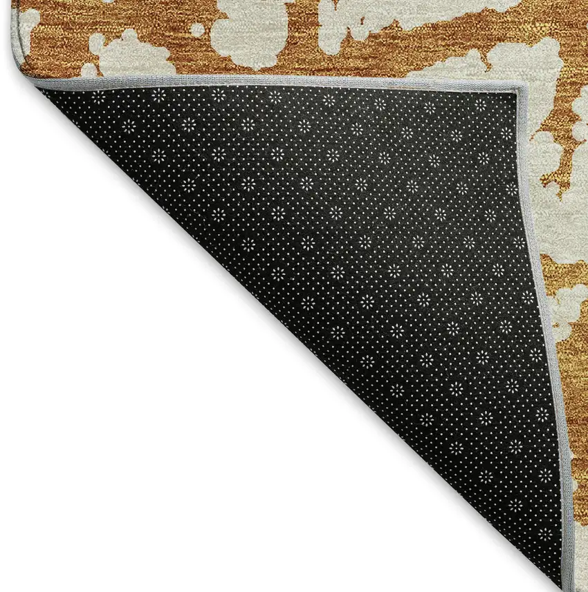 Copper And Ivory Abstract Washable Area Rug With UV Protection Photo 6