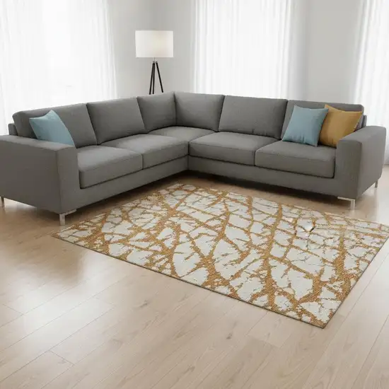 Copper And Ivory Abstract Washable Area Rug With UV Protection Photo 2