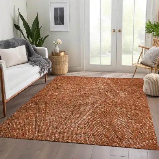 Copper And Ivory Abstract Washable Area Rug With UV Protection Photo 1