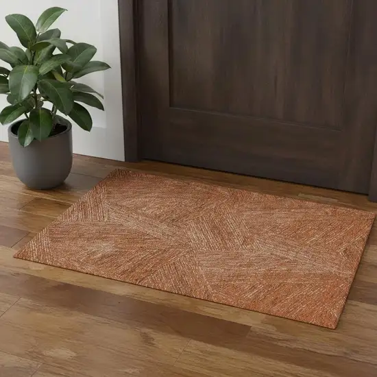 Copper And Ivory Abstract Washable Area Rug With UV Protection Photo 1
