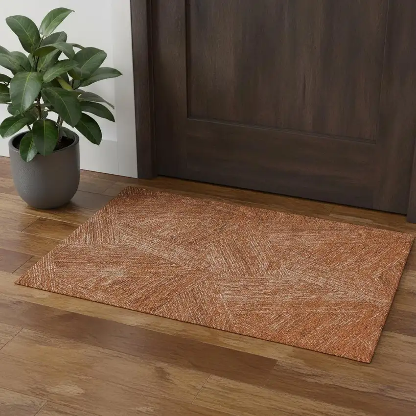 Copper And Ivory Abstract Washable Area Rug With UV Protection Photo 1