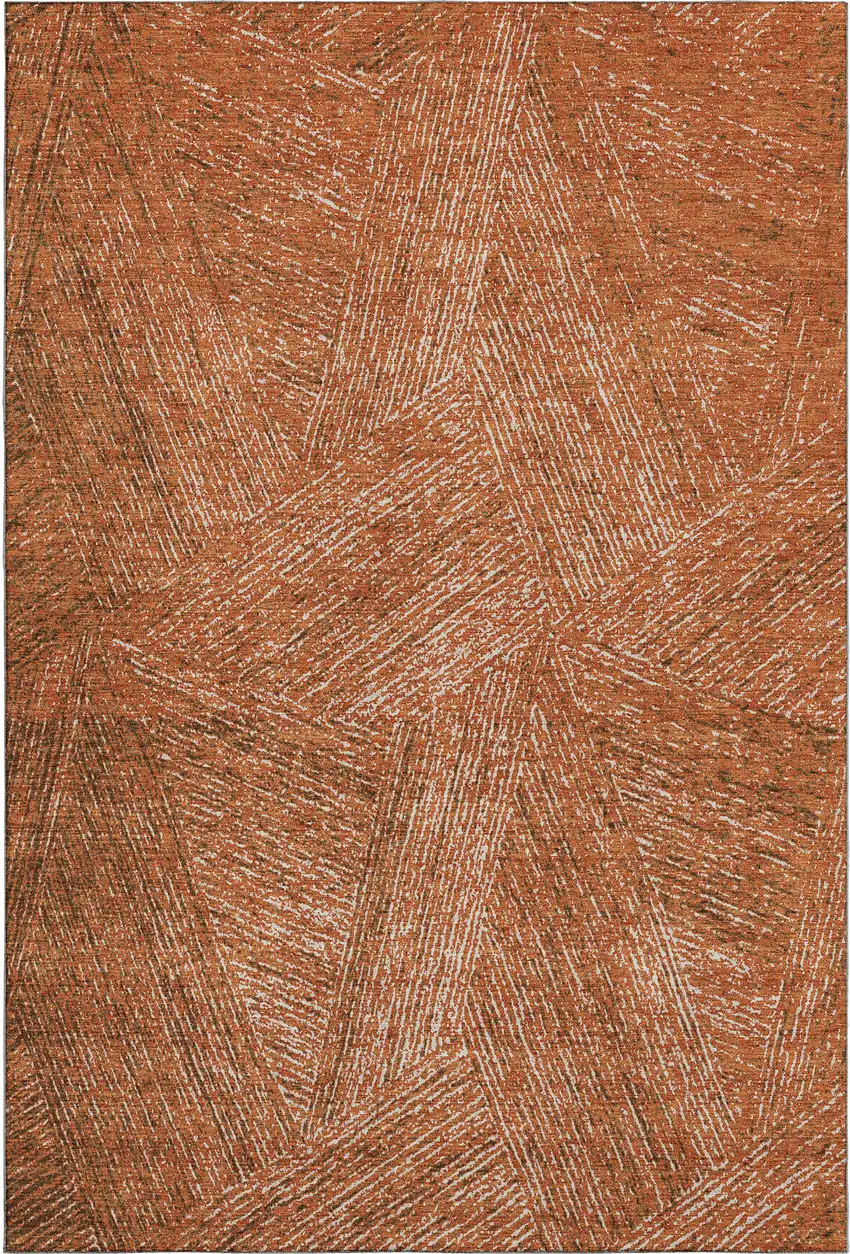 Copper And Ivory Abstract Washable Area Rug With UV Protection Photo 3