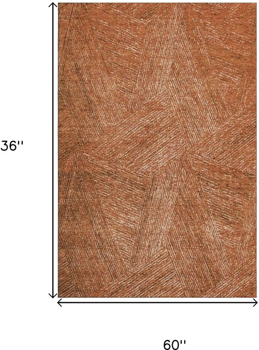 Copper And Ivory Abstract Washable Area Rug With UV Protection Photo 9
