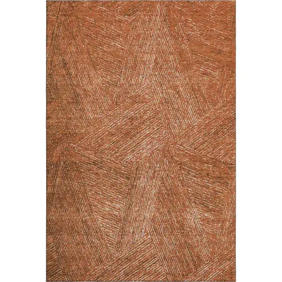 Copper And Ivory Abstract Washable Area Rug With UV Protection Photo 3