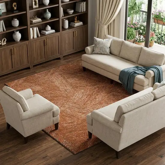 Copper And Ivory Abstract Washable Area Rug With UV Protection Photo 1