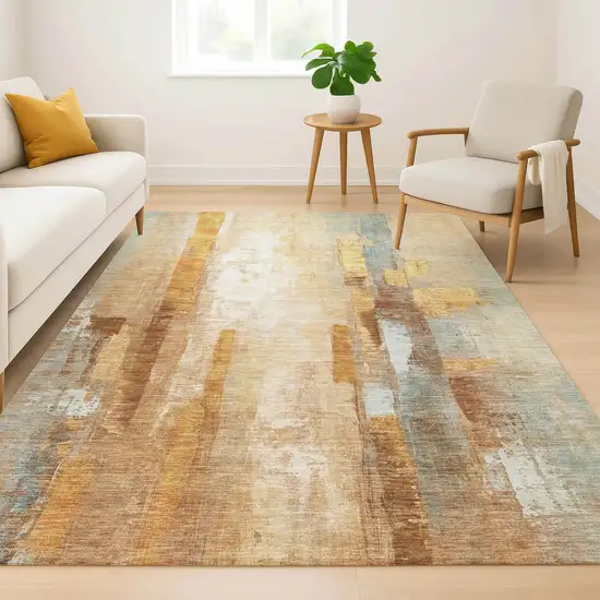 Copper And Ivory Abstract Washable Area Rug With UV Protection Photo 2