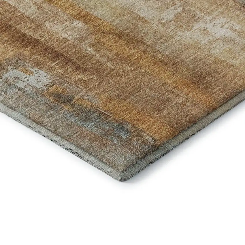 Copper And Ivory Abstract Washable Area Rug With UV Protection Photo 4