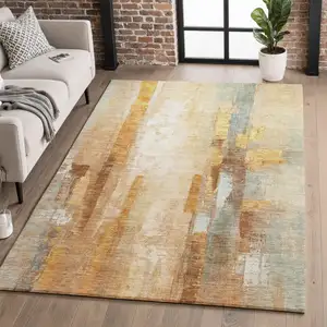 Photo of Copper And Ivory Abstract Washable Area Rug With UV Protection