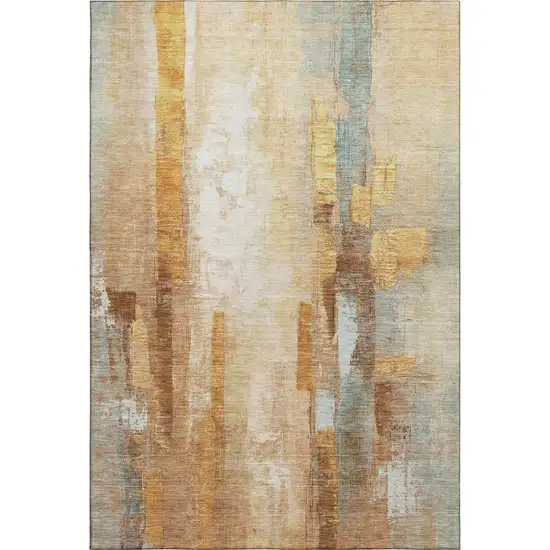 Copper And Ivory Abstract Washable Area Rug With UV Protection Photo 3