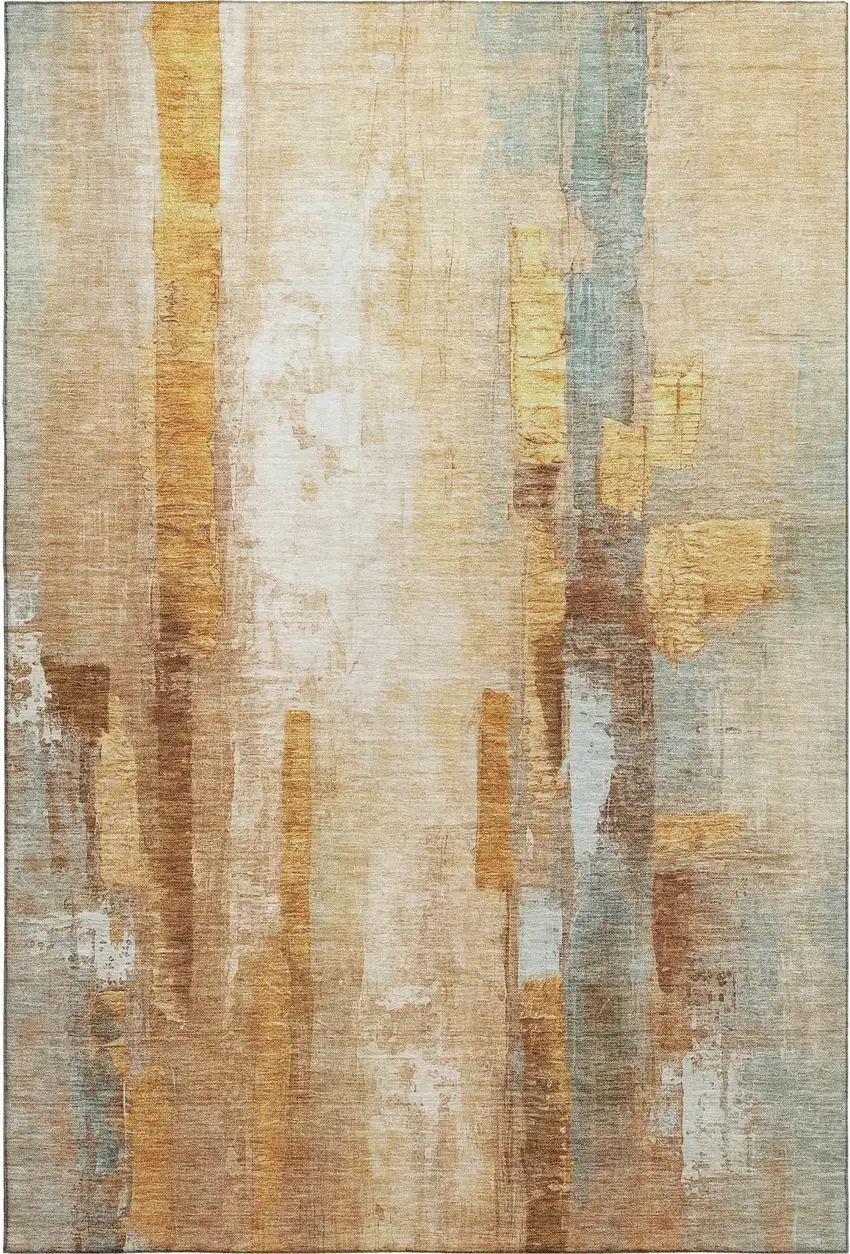 Copper And Ivory Abstract Washable Area Rug With UV Protection Photo 3