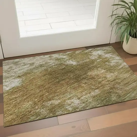 Copper And Ivory Abstract Washable Area Rug With UV Protection Photo 2