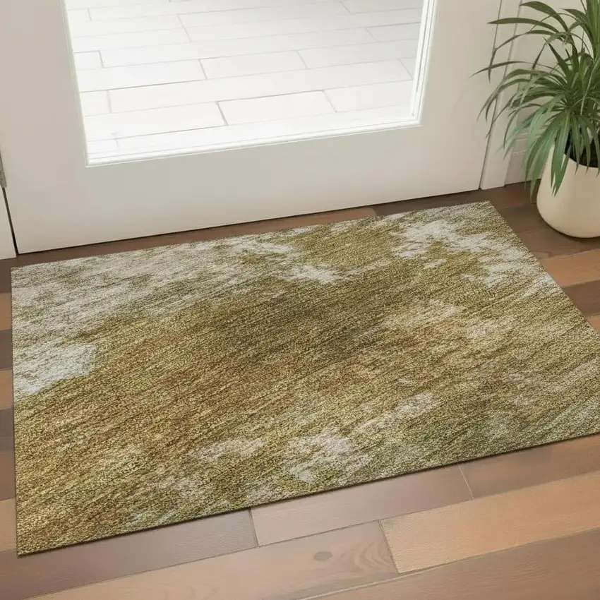 Copper And Ivory Abstract Washable Area Rug With UV Protection Photo 2