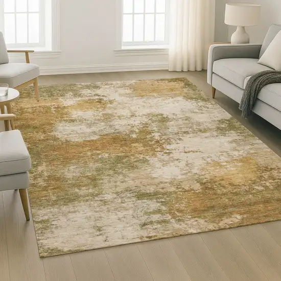 Copper And Ivory Abstract Washable Area Rug With UV Protection Photo 4