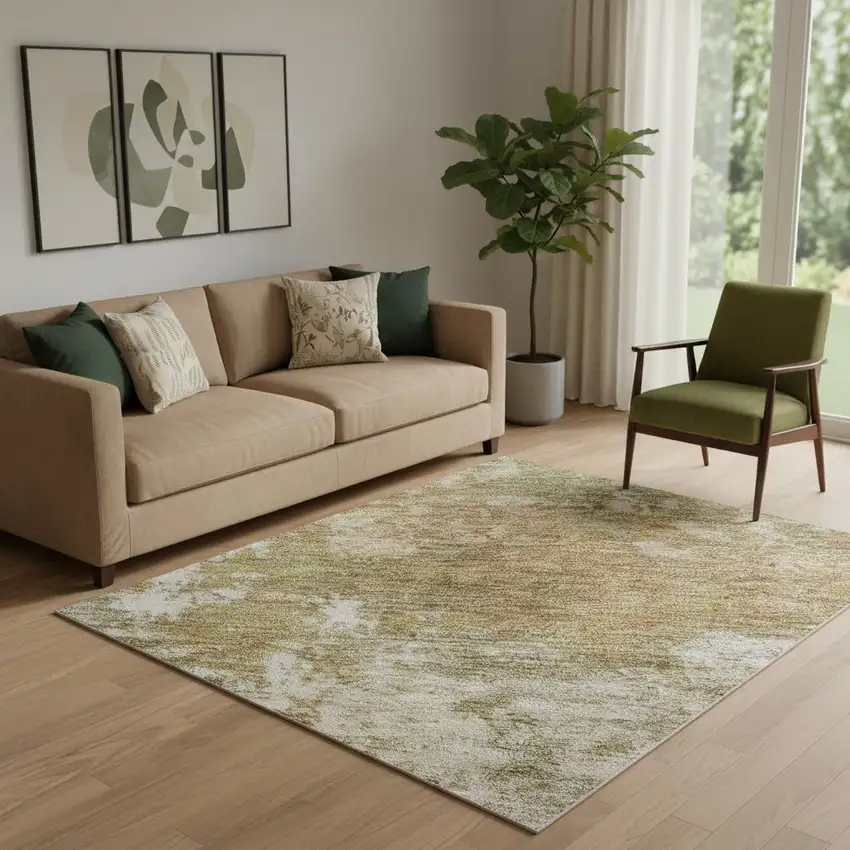 Copper And Ivory Abstract Washable Area Rug With UV Protection Photo 2