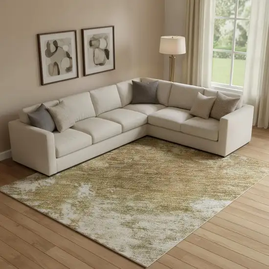 Copper And Ivory Abstract Washable Area Rug With UV Protection Photo 2