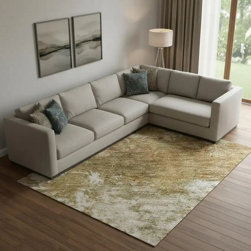 Copper And Ivory Abstract Washable Area Rug With UV Protection Photo 2