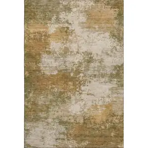 Photo of Copper And Ivory Abstract Washable Area Rug With UV Protection