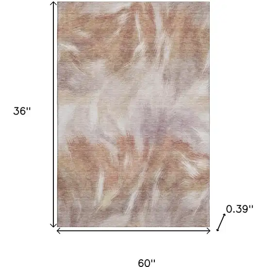 Copper And Ivory Abstract Washable Area Rug With UV Protection Photo 7