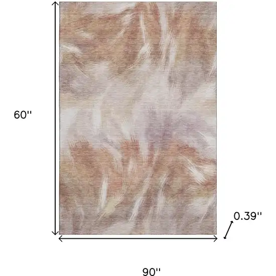 Copper And Ivory Abstract Washable Area Rug With UV Protection Photo 9