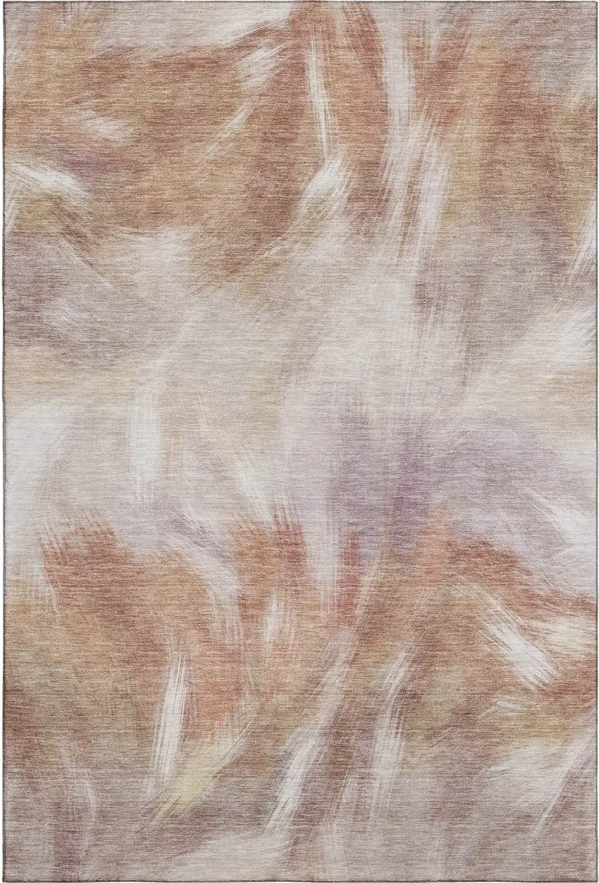 Copper And Ivory Abstract Washable Area Rug With UV Protection Photo 1