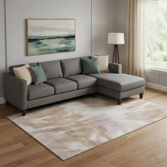 Copper And Ivory Abstract Washable Area Rug With UV Protection Photo 2