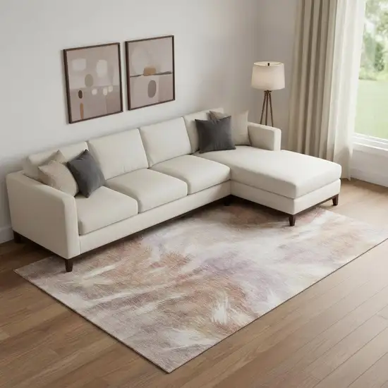 Copper And Ivory Abstract Washable Area Rug With UV Protection Photo 2