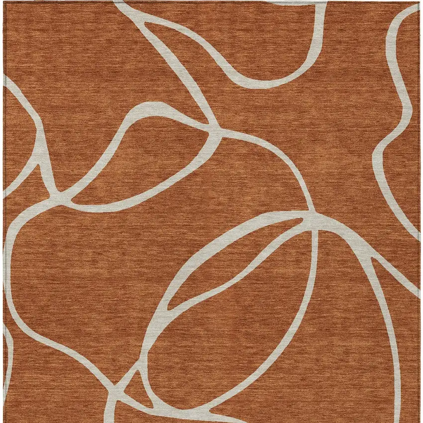 Copper And Ivory Abstract Washable Indoor Outdoor Area Rug Photo 7