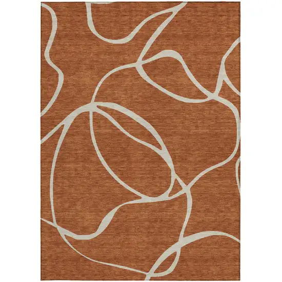 Copper And Ivory Abstract Washable Indoor Outdoor Area Rug Photo 7