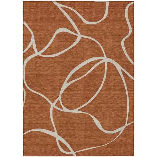 Copper And Ivory Abstract Washable Indoor Outdoor Area Rug Photo 2