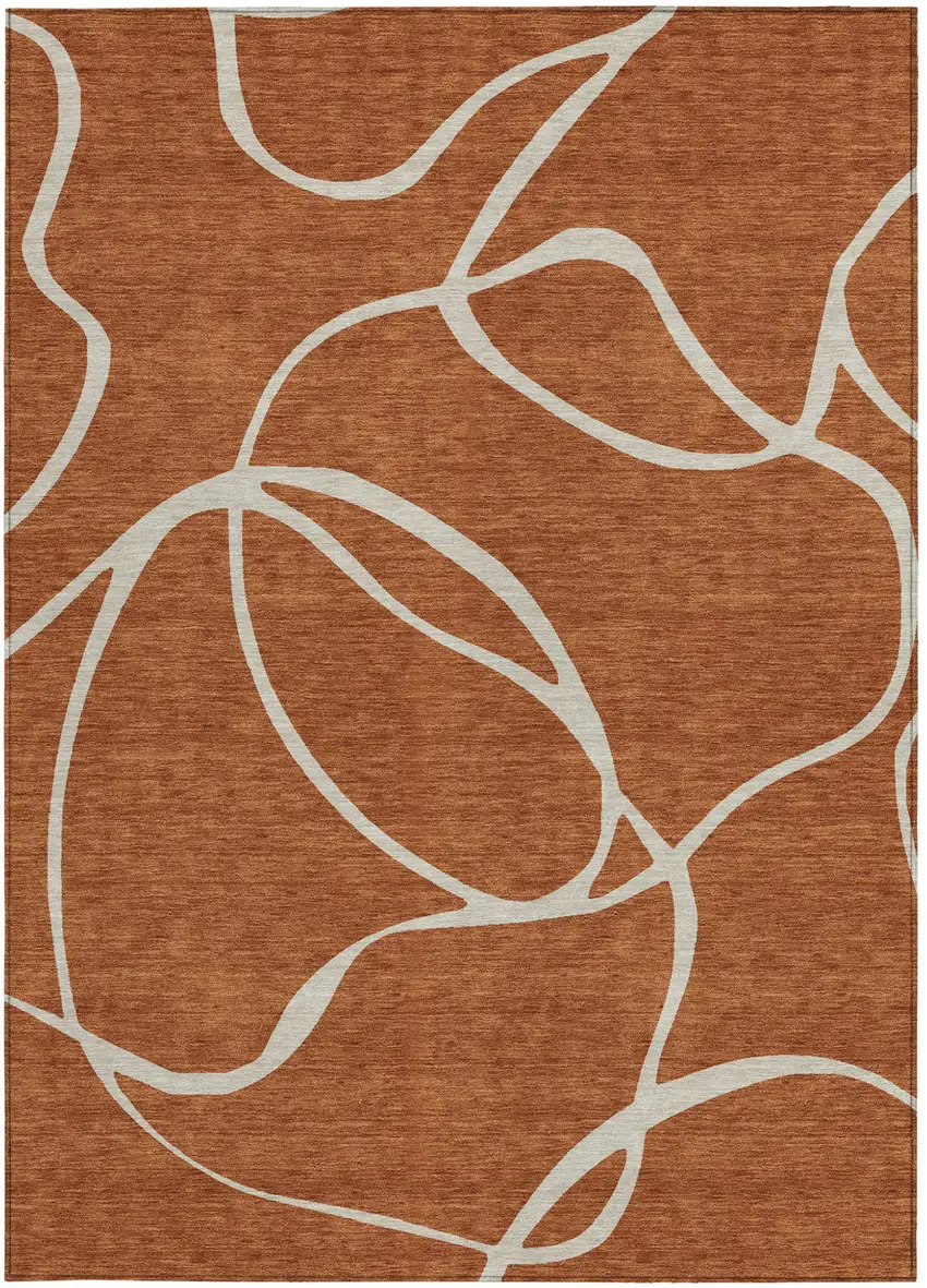 Copper And Ivory Abstract Washable Indoor Outdoor Area Rug Photo 7