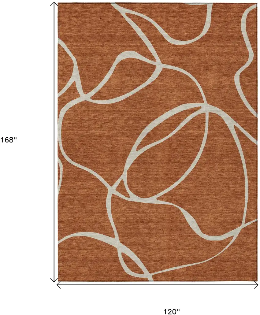 Copper And Ivory Abstract Washable Indoor Outdoor Area Rug Photo 3