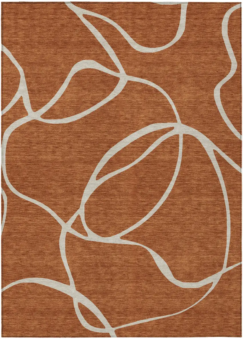 Copper And Ivory Abstract Washable Indoor Outdoor Area Rug Photo 2