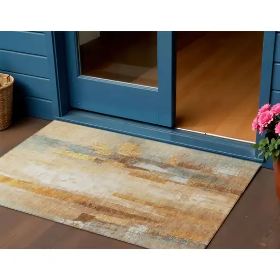 Copper And Ivory Abstract Washable Indoor Outdoor Area Rug Photo 2