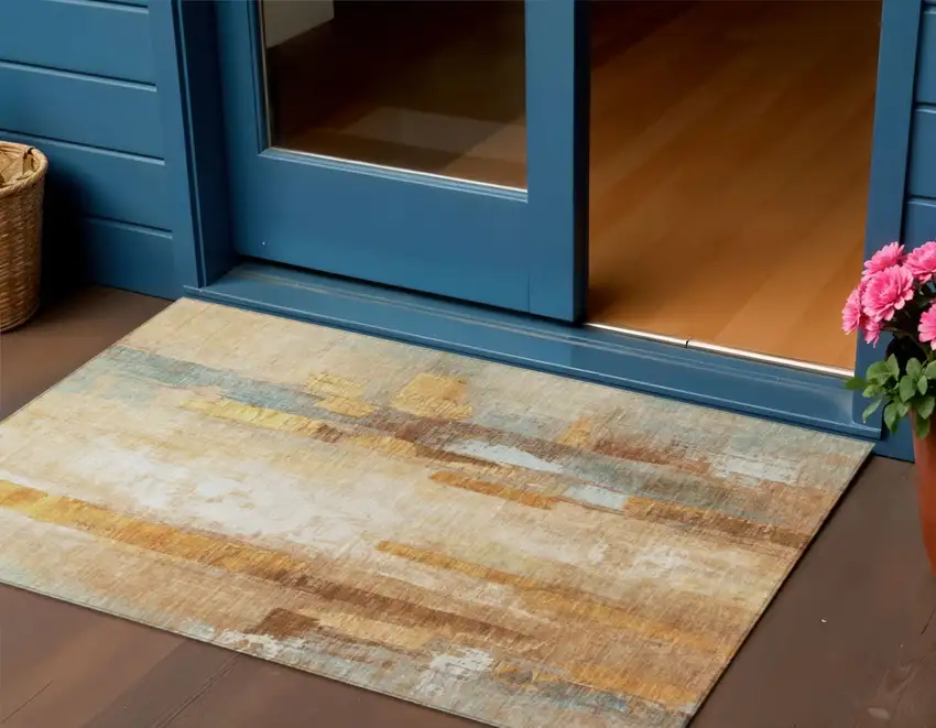 Copper And Ivory Abstract Washable Indoor Outdoor Area Rug Photo 2