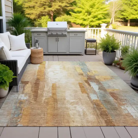 Copper And Ivory Abstract Washable Indoor Outdoor Area Rug Photo 4