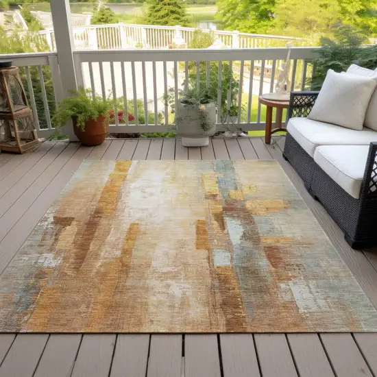 Copper And Ivory Abstract Washable Indoor Outdoor Area Rug Photo 7