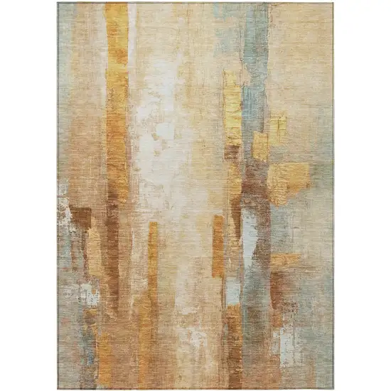 Copper And Ivory Abstract Washable Indoor Outdoor Area Rug Photo 8