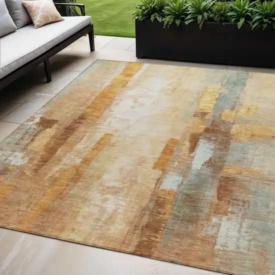 Copper And Ivory Abstract Washable Indoor Outdoor Area Rug Photo 2