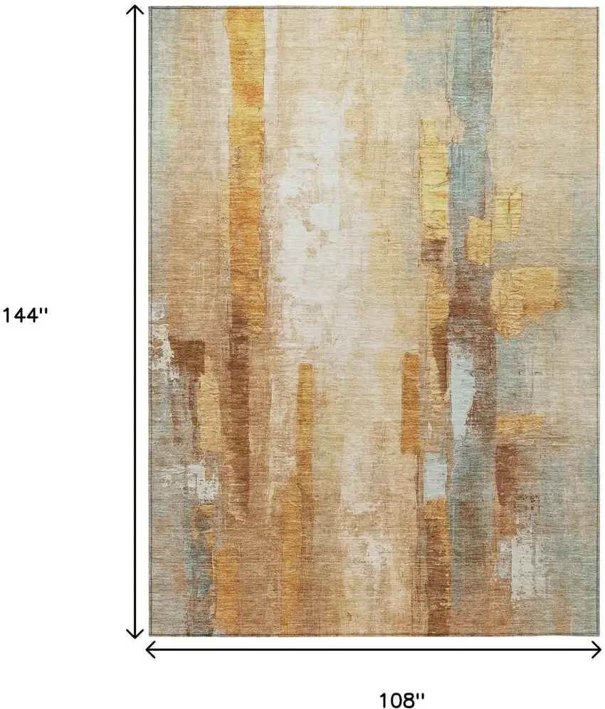 Copper And Ivory Abstract Washable Indoor Outdoor Area Rug Photo 9